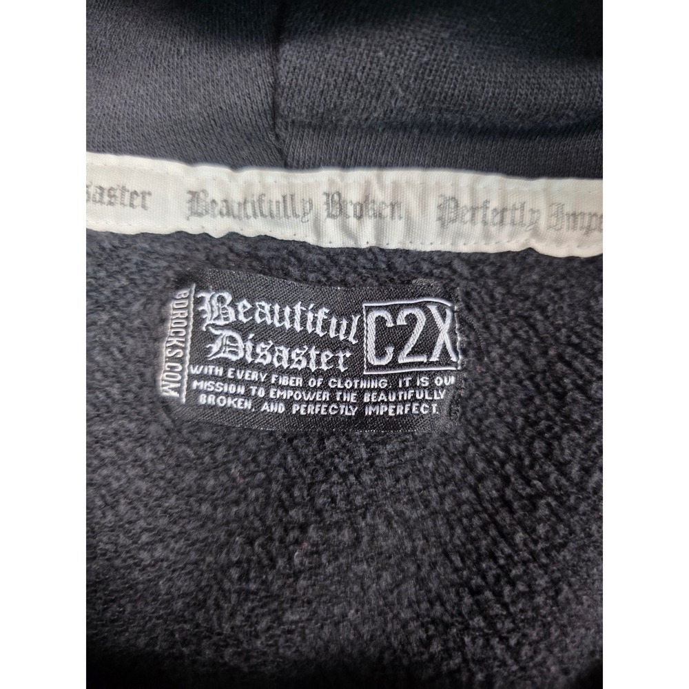 Beautiful Disaster Zip Hoodie Womens 2XL Black Gothic Logo Tape BD-Track Hoodie - Picture 11 of 13